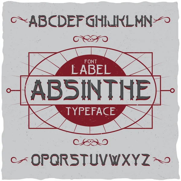 Absint label lettertype en monster labelontwerp met decoratie. — Stockvector