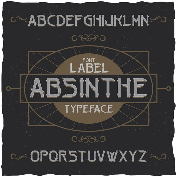 Absint label lettertype en monster labelontwerp met decoratie. — Stockvector