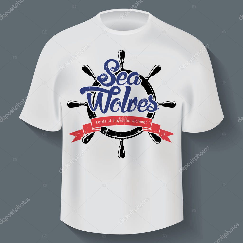 Water Element Logo Poster with words sea wolves and helm in the centre vector illustration