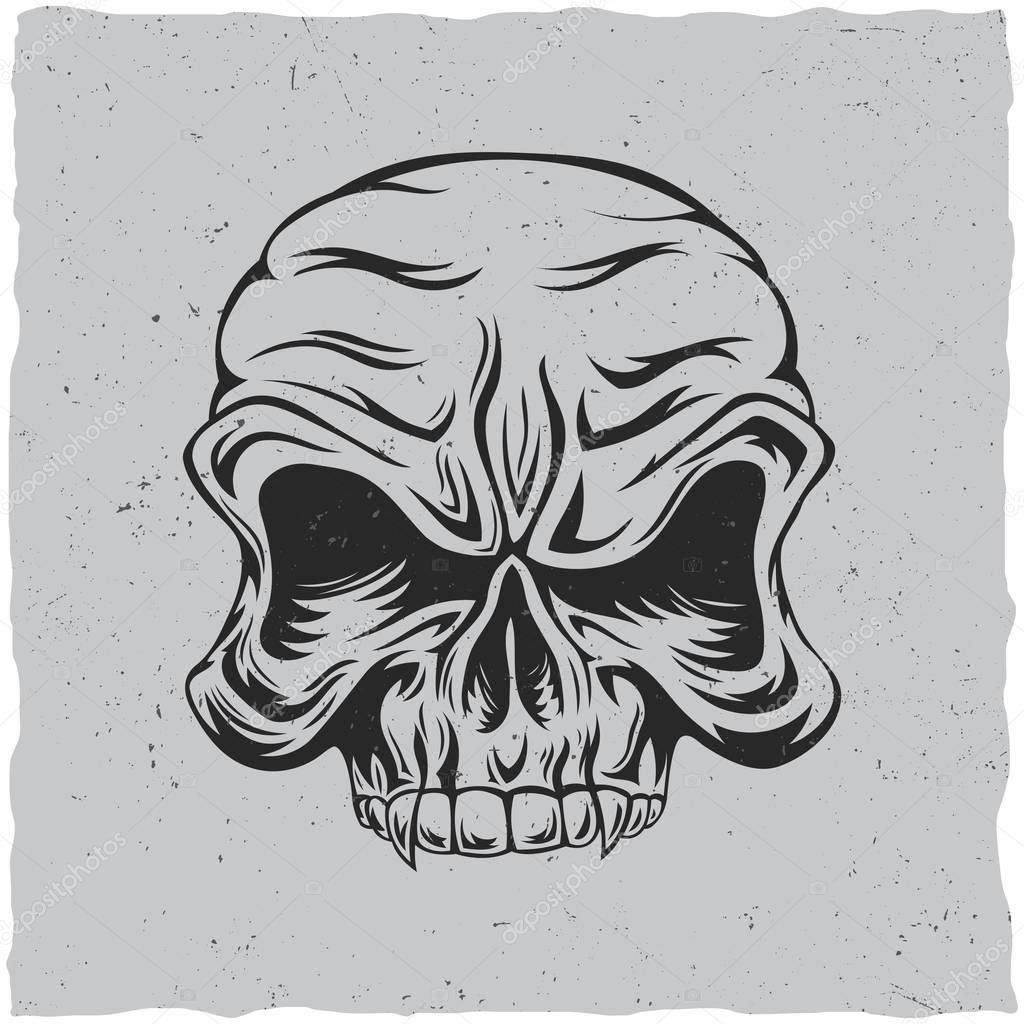 Angry skull poster with white and grey colors vector illustration