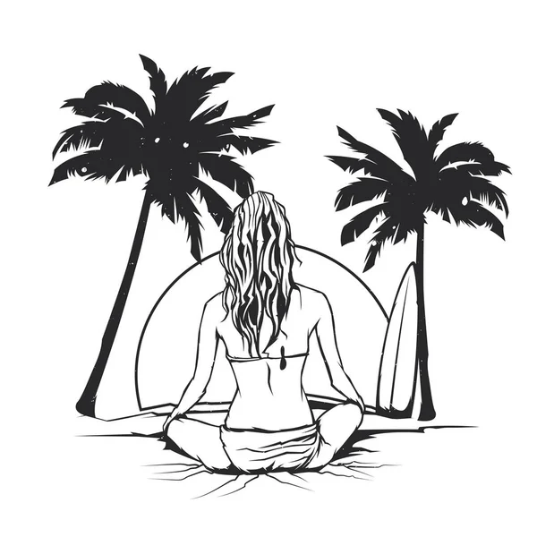 Ilustración aislada de chica con tabla de surf — Vector de stock