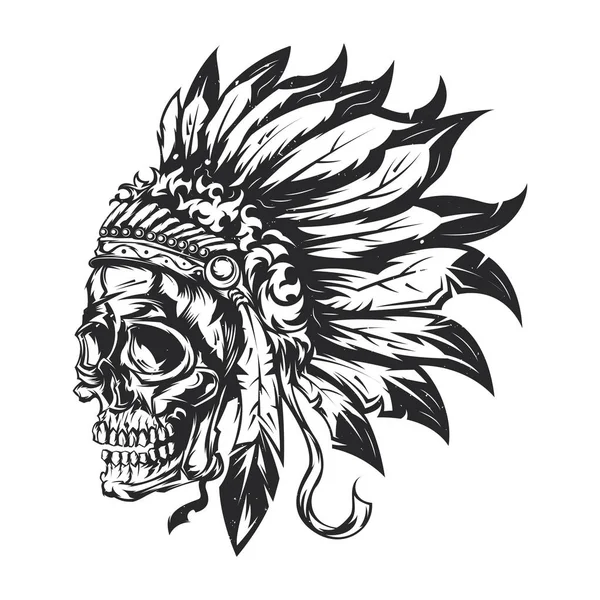 Ilustração de American Indian Chief Skull — Vetor de Stock
