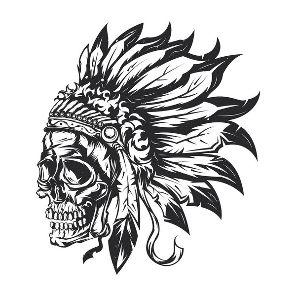 Illustration of American Indian Chief Skull