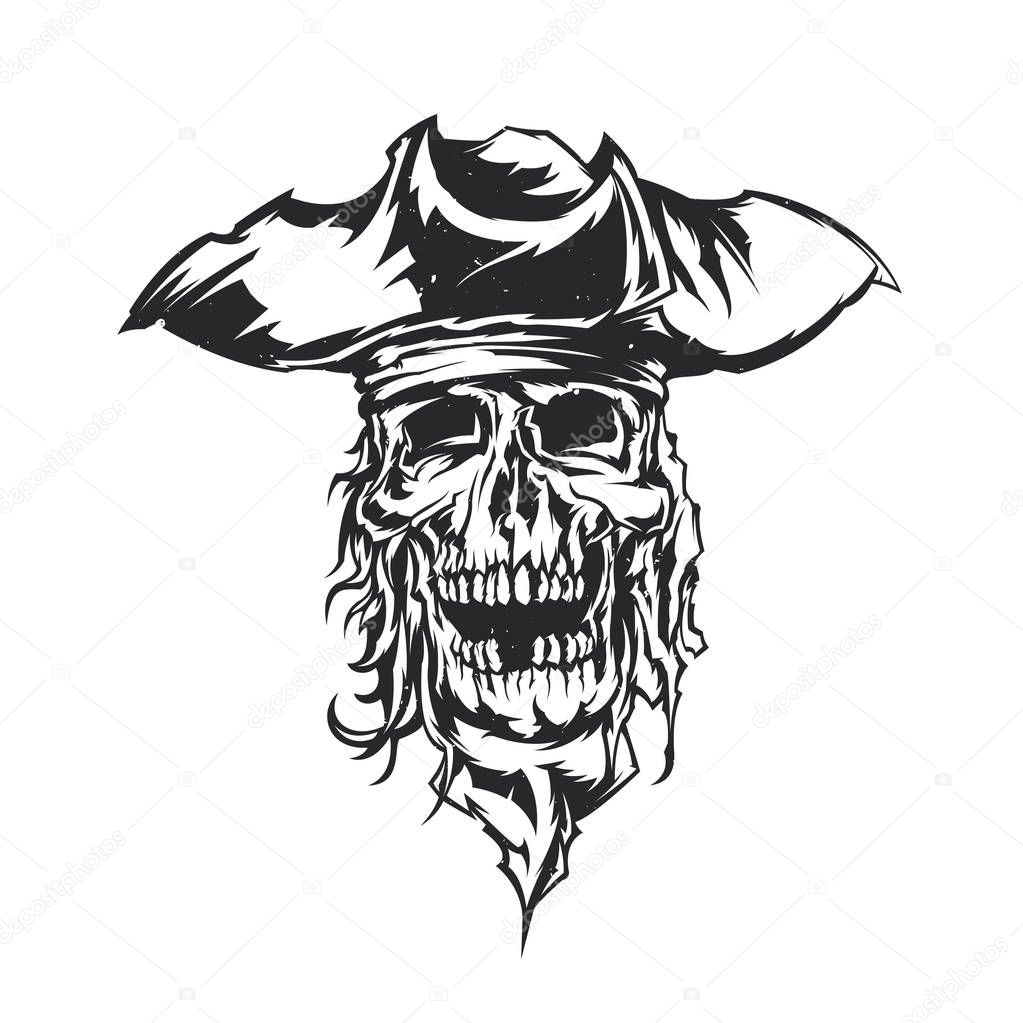 Illustration dead pirate in hat.