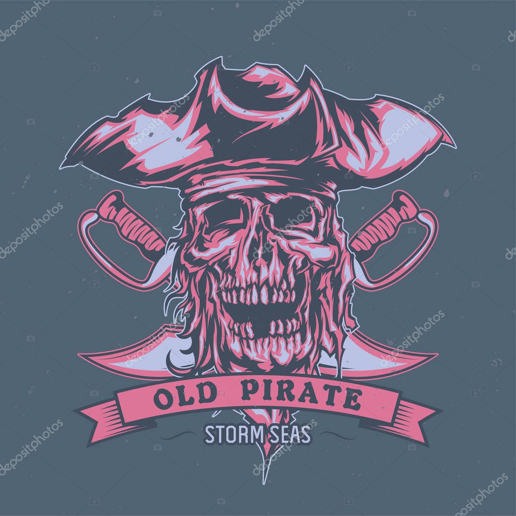 T-shirt or poster design with illustrated dead pirate in hat.