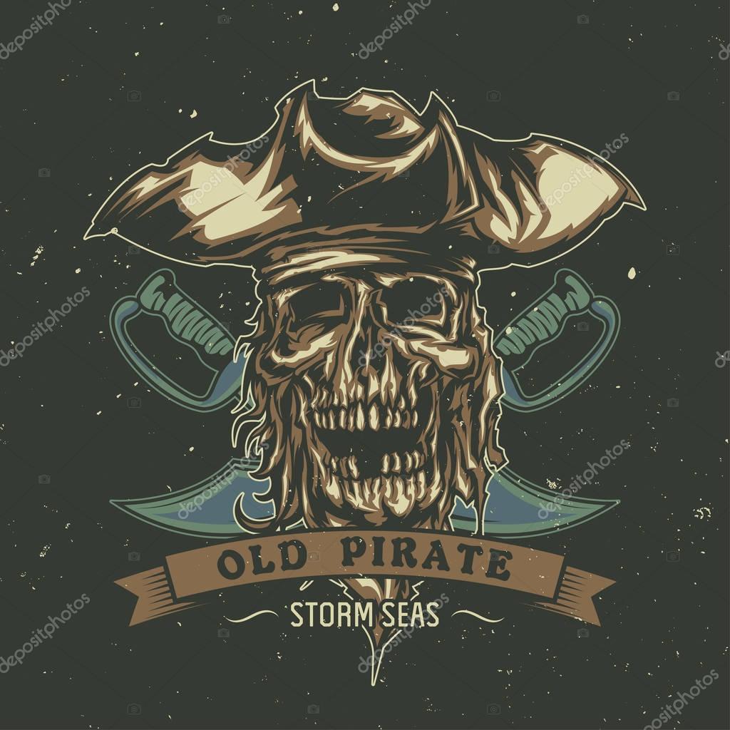 T-shirt or poster design with illustrated dead pirate in hat.