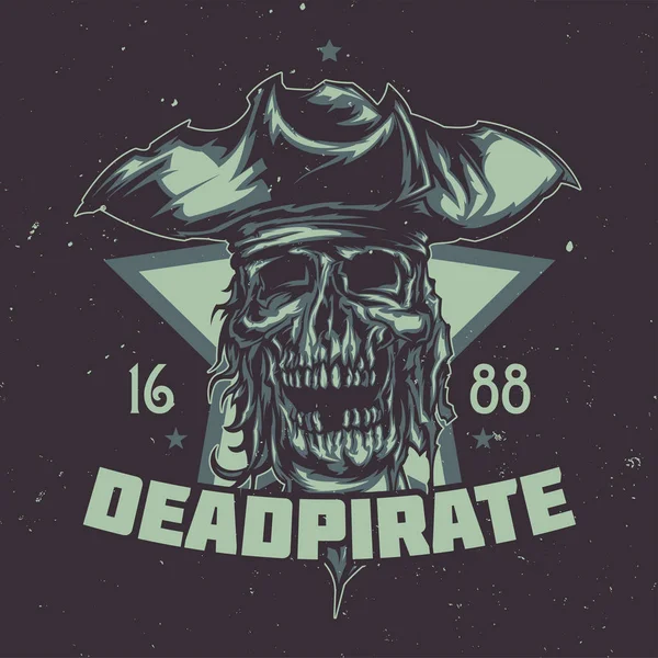 Camiseta o diseño de póster con pirata muerto ilustrado en sombrero . — Vector de stock