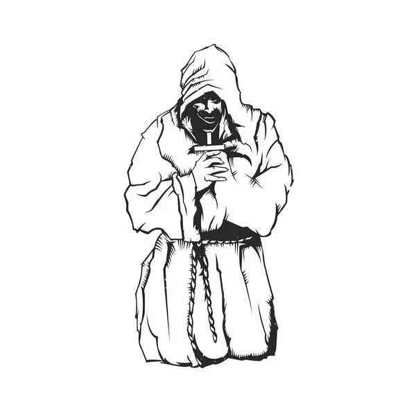 Изолированная иллюстрация молящегося монаха — стоковый вектор