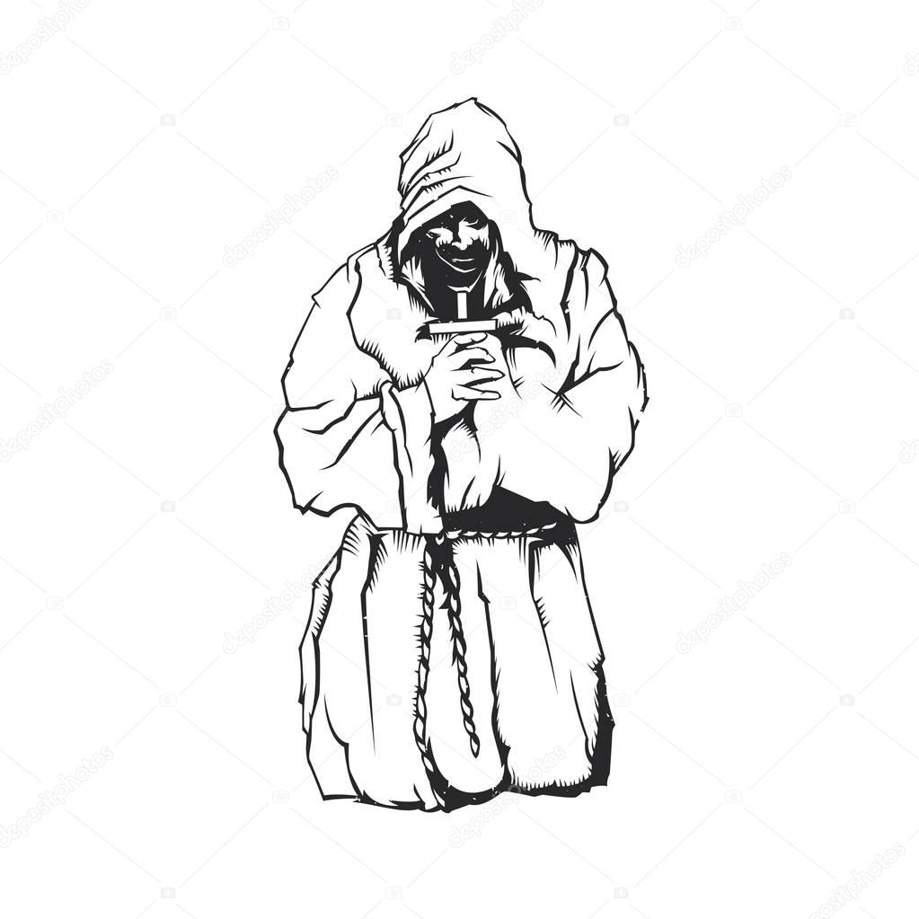 Isolated illustration of Praying monk