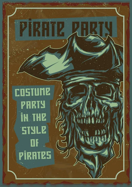 Camiseta o diseño de póster con pirata muerto ilustrado en sombrero . — Vector de stock