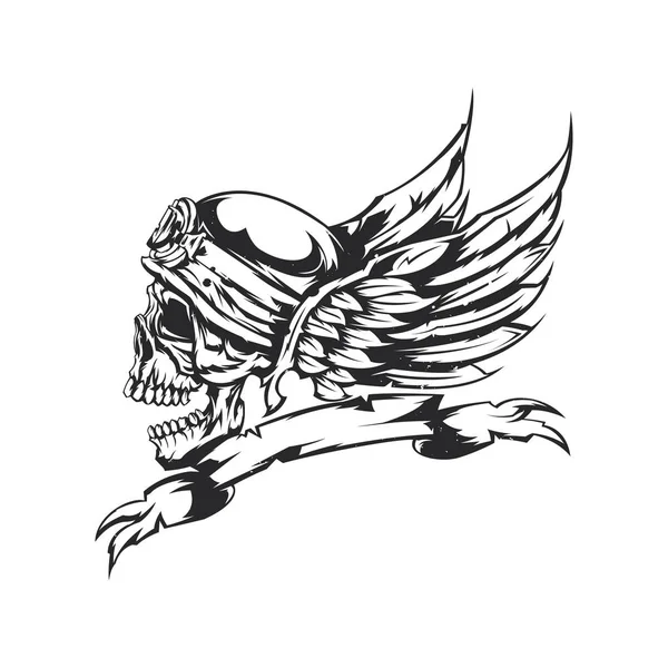 Ilustrace lebky na helmu a křídla na pozadí — Stockový vektor