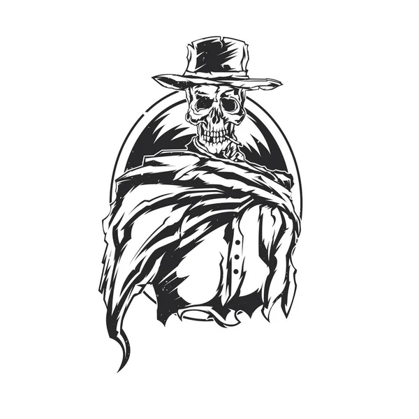 Ilustración de esqueleto en sombrero de vaquero — Vector de stock