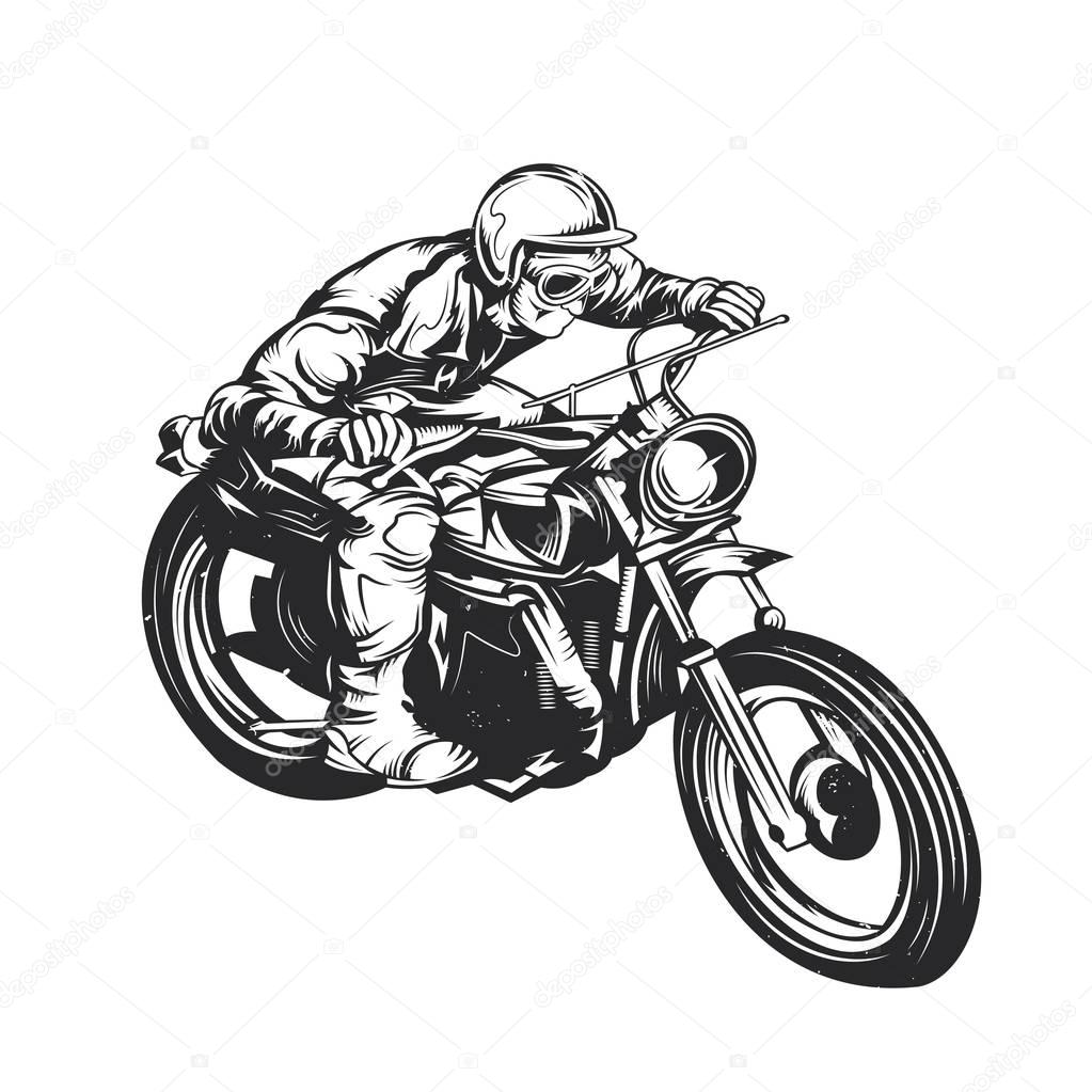 Illustration of classic man on motorcycle