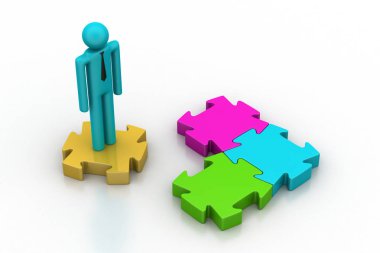 3d adam bulmaca parçası üzerinde ayakta