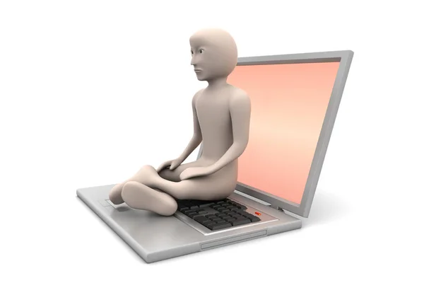 3d hombre en meditación con el ordenador portátil — Foto de Stock