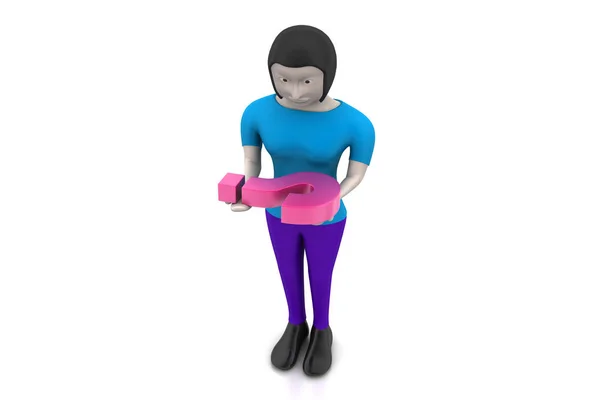 3D kobiety niosącej znak zapytania — Zdjęcie stockowe