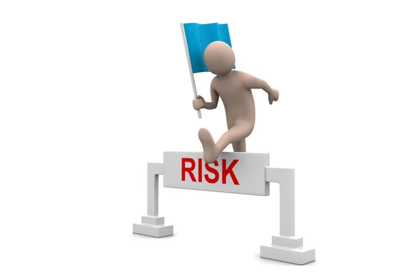 Person jumping over word risk with flag — Stock Photo, Image