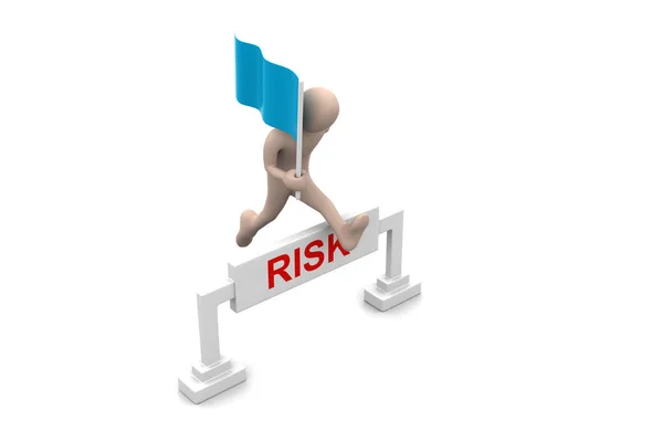 Person jumping over word risk with flag — Stock Photo, Image