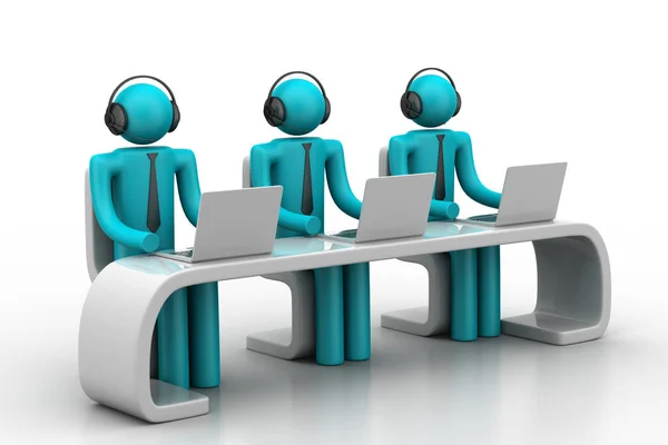 3d people in a modern desk with laptop — Stock Photo, Image