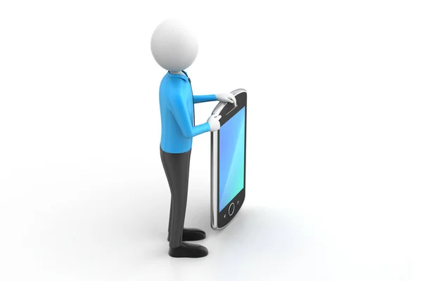 3D człowiek pokazuje komputer typu tablet — Zdjęcie stockowe
