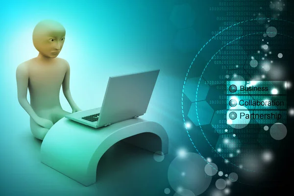 3D-Mann in Meditation mit Laptop — Stockfoto