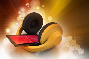 dijital arka plan üzerinde kulaklık ile modern smartphone 