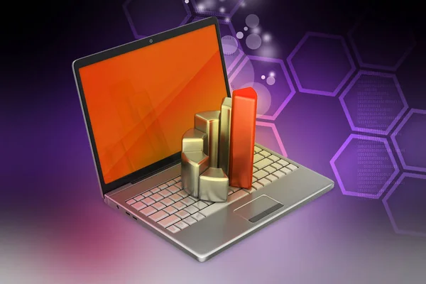 Laptop Com Gráfico Financeiro — Fotografia de Stock