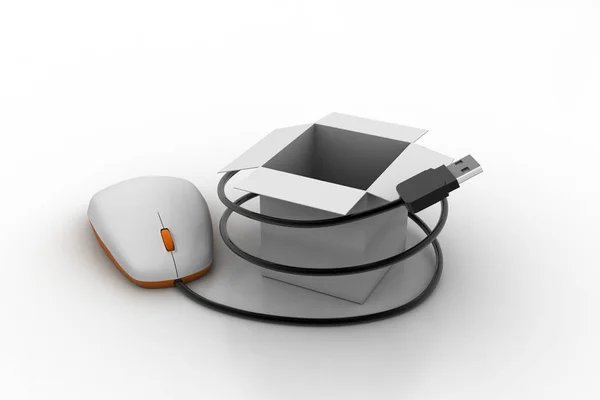 Computer Mouse Connected Box — Stock Photo, Image