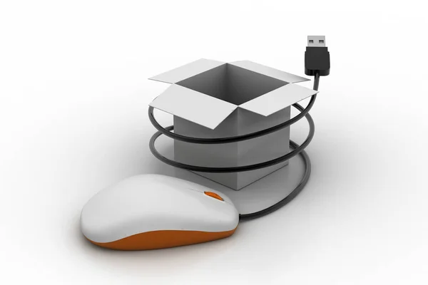 ボックスに接続されているコンピューターのマウス — ストック写真