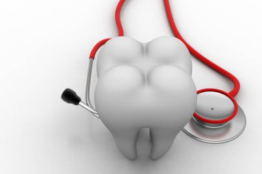 Stetoskop ile beyaz arka plan üzerinde izole dişler