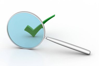 onay işareti olan büyüteç