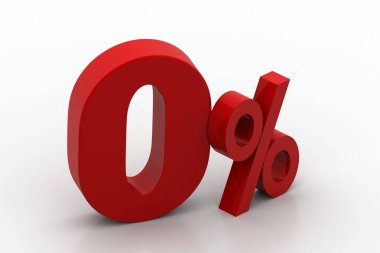 Beyaz arka plan üzerinde sıfır yüzdesi kavramı izole yüzde ile kırmızı sıfır