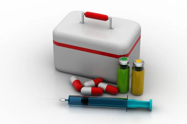 Kit Primeiros Socorros Com Medicamentos — Fotografia de Stock