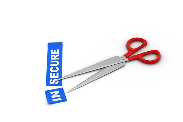 Scissors Cut Word Secure — Stock Photo, Image