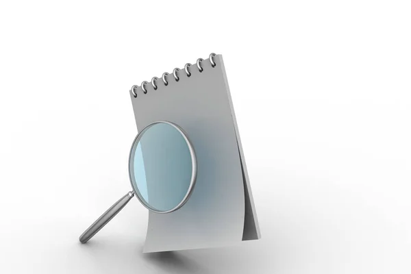 拡大鏡を白いメモ帳 — ストック写真