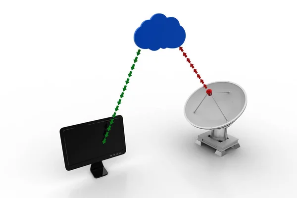 Sinyal Satelit Melalui Awan Monitor Yang Dipimpin — Stok Foto