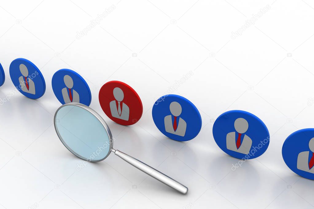 Job selection concept with people and magnifier