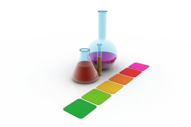 Laboratuvar şişeler ve tüp ile renkli kağıt 