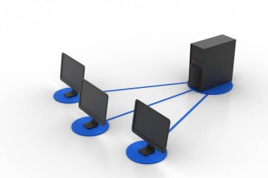 Sunucu ağ kavramını 3D çizimi