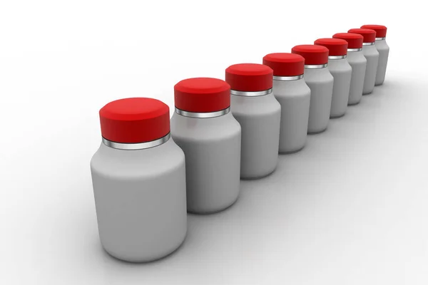 3d illustration of Medicine bottle in a row — Stock Photo, Image