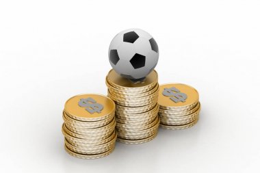 Futbol topu altın sikke ile 3D çizimi 