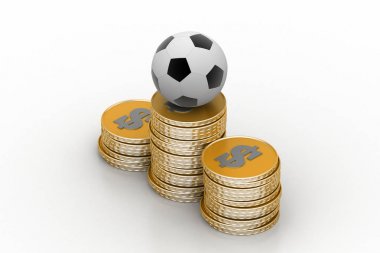 Futbol topu altın sikke ile 3D çizimi 