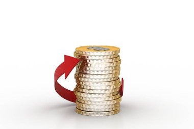 Ok ile altın sikke Yığını 3d render