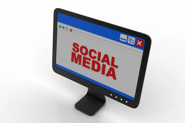 Monitor de computador mostrando conceito de mídia social — Fotografia de Stock