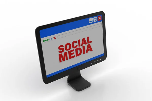 Monitor de computador mostrando conceito de mídia social — Fotografia de Stock