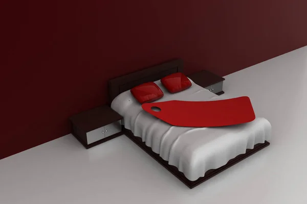 Ilustração 3d da cama de luxo com etiqueta de preço — Fotografia de Stock