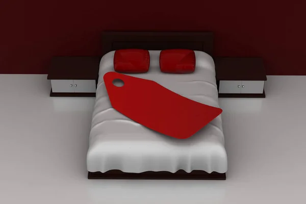 3D-Illustration von Luxusbett mit Preisschild — Stockfoto