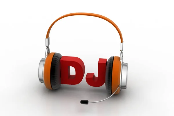 Illustrazione 3d del testo Dj con cuffia — Foto Stock