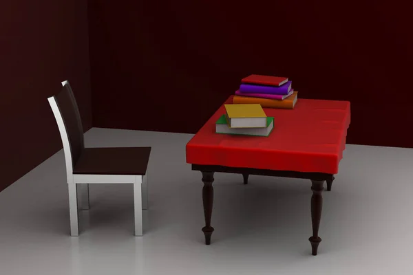 3D ilustracja badania tabeli z krzesłem — Zdjęcie stockowe