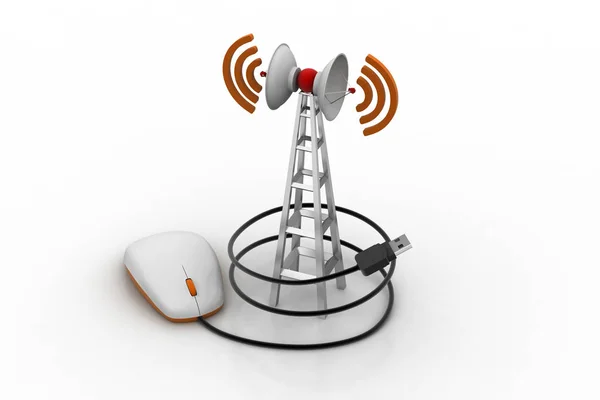 Torre de señal conectada con el ratón del ordenador — Foto de Stock
